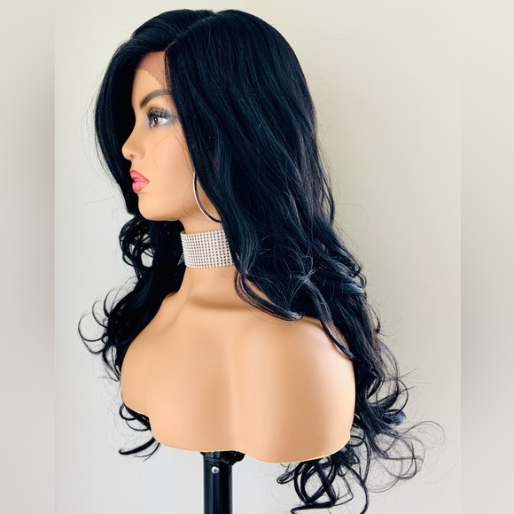 Black Loose Curl 22” Premium Synthetic Fiber Lace Front Wig / So Pretty! - Picture 2 of 6